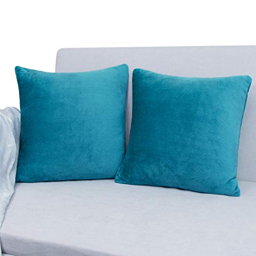 FUTEI Turquoise Linen Decorative Throw Pillow Covers 18x18 Inch Set of 2  Squa