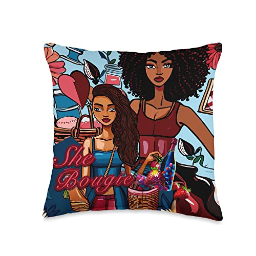NicKnack Designs She Bougie Bottle Girls Throw Pillow, 16x16, Multicolor