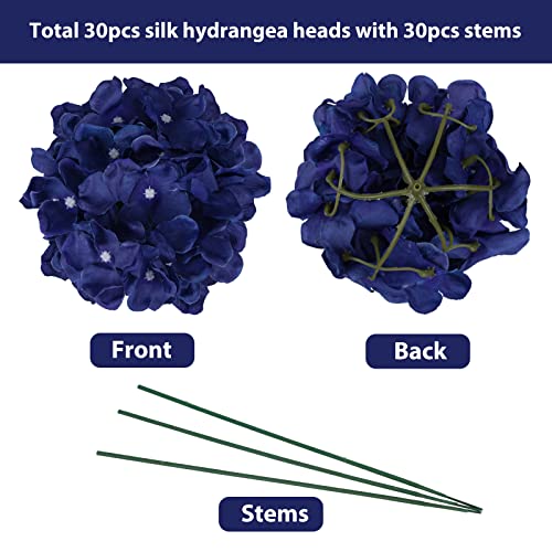 30pcs Artificial Hydrangea Silk Flower Heads with Stems