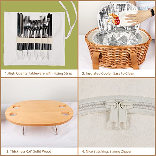 Picnic Basket Set for with Mini Folding Wine Picnic Table