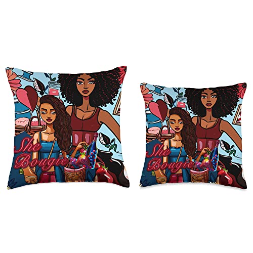 NicKnack Designs She Bougie Bottle Girls Throw Pillow, 16x16, Multicolor