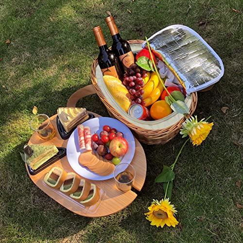 Picnic Basket Set for 2 with Mini Folding Wine Picnic Table & Large Insulated Cooler Bag & Cutlery Service Kits for 2 Person,